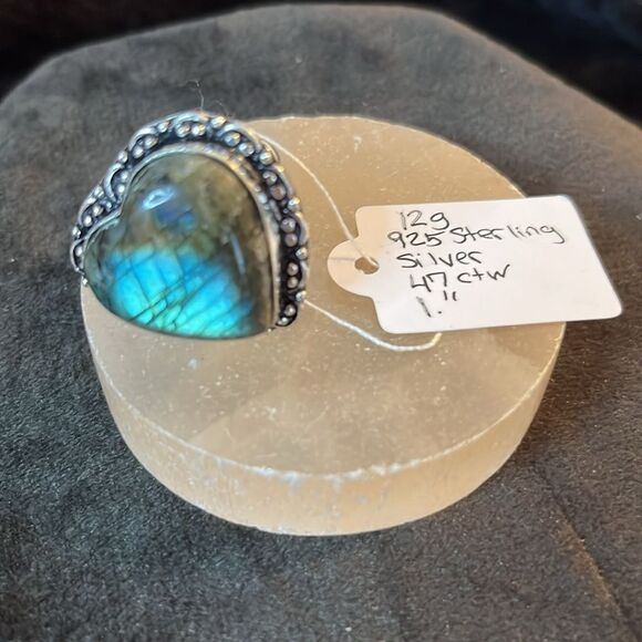 Artisan Crafted Labradorite Heart Ring in 925 Sterling Silver Sz 8 - Picture 5 of 11